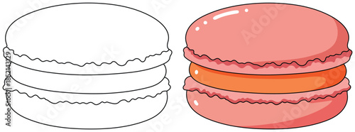 Macaron dessert illustration with colorful filling shown in a cute simple cartoon style for sweet bakery themed designs
