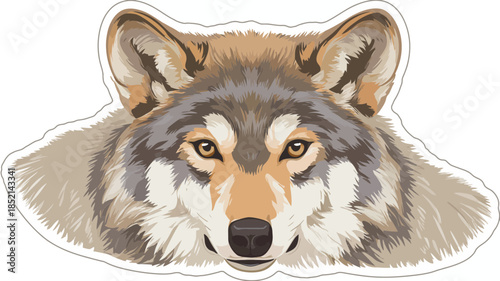 Majestic Grey Wolf Head Portrait Illustration - Powerful Wild Canine Face Vector Art with Intense Gaze, Isolated