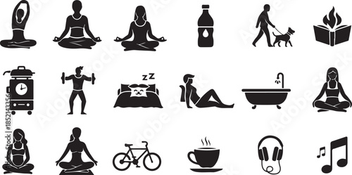 Wellness and self care activity icons