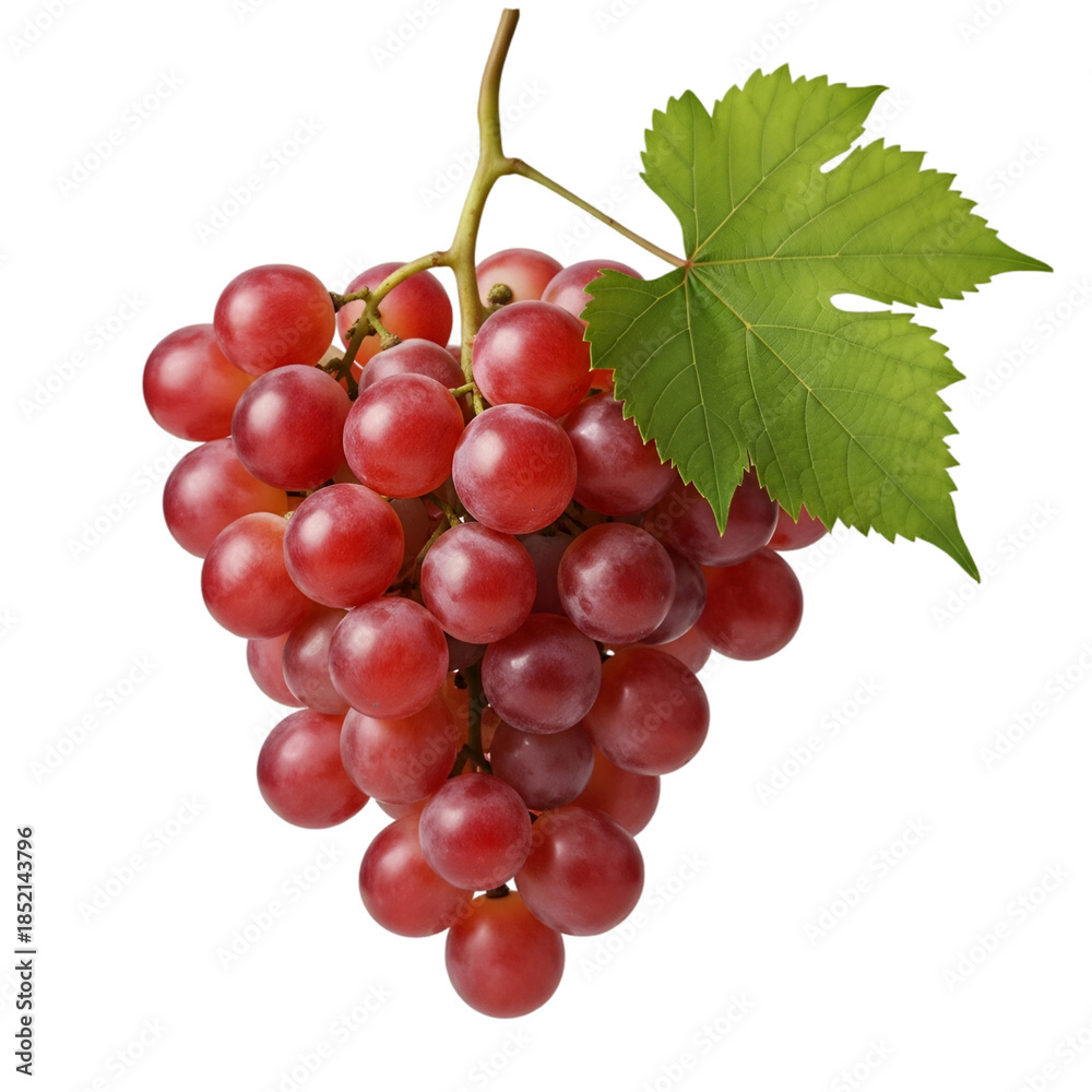 Fototapeta premium Fresh red grapes with green leaf on vine