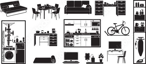Household and home office vector object icons