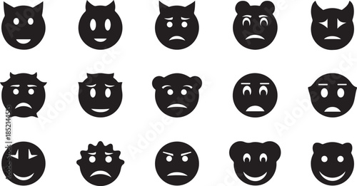 Black face icons for various emotions