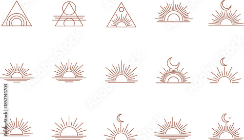 Minimalist sun and moon line art icons