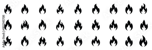 Set of black flame icons on white background for design