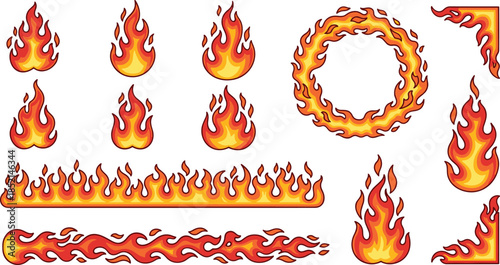 Vibrant flame icons and borders for dynamic design