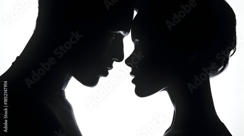 Intimate silhouette of a couple about to kiss, faces close in a tender moment
