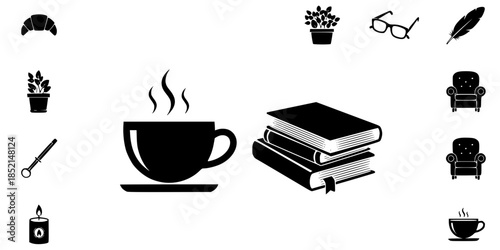 Cozy Reading Coffee Morning Vector Silhouette