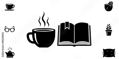 Cozy Reading Coffee Morning Vector Silhouette