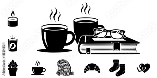 Cozy Reading Coffee Morning Vector Silhouette