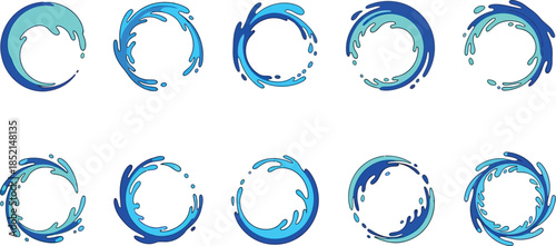 Blue water splash circles in various styles and shades