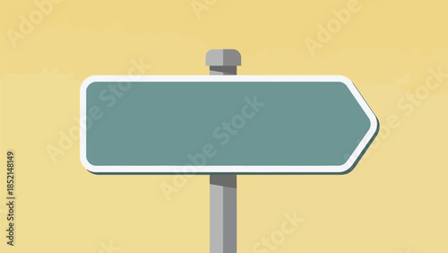 Blank directional sign on gray post against yellow background