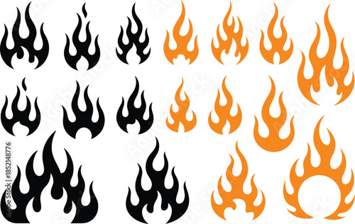 Flame Icon Set – Bold Silhouettes of Fire for Dynamic Design