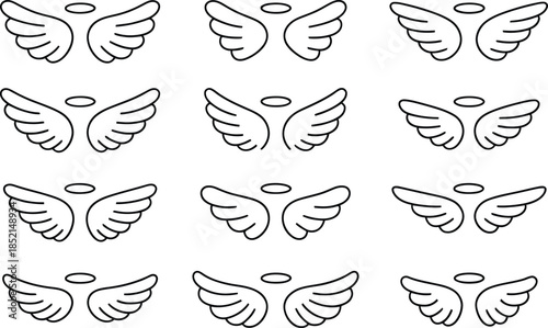 Angel Wings & Halos Icon Set – Symbolic Collection of Grace, Divinity, and Protection