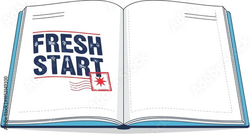 Motivational book with fresh start concept and blank pages