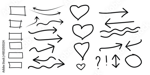 A collection of hand drawn arrows and decorative symbols