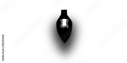 A minimalist illustration of a black, elongated bottle with a white label, casting a soft shadow on a white background.