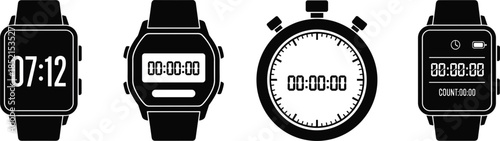 Digital Stopwatch and Smartwatch Icons Displaying Zero Time timer clock