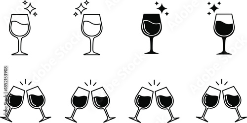 Wine Glass Icons for Celebration and Toasting vector illustration