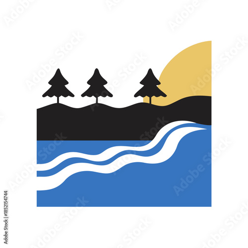 Serene lakeside forest