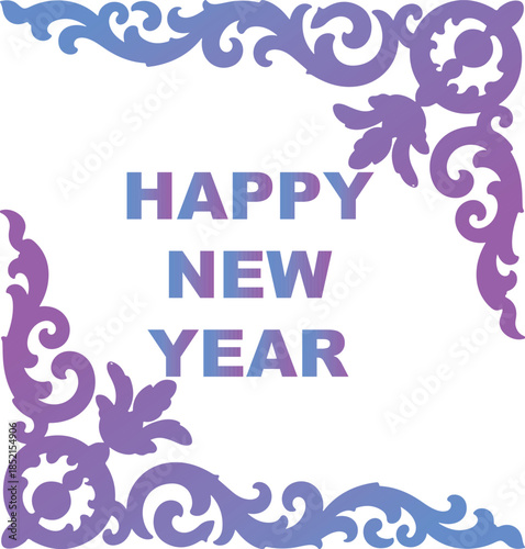 Happy New Year Greeting Card with Gradient Ornate Frame