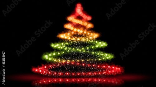 Sparkling Christmas tree illuminated with vibrant lights on a dark background, creating a festive ambiance