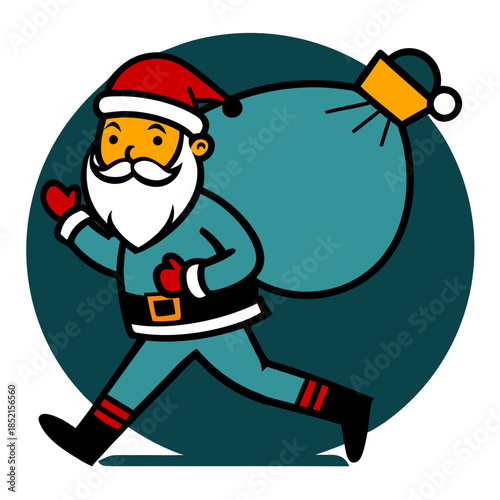 Cartoon Santa Claus carrying a bag vector illustration