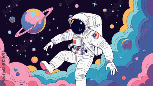Astronaut Floating in Zero Gravity with Nebula Background Vector Illustration