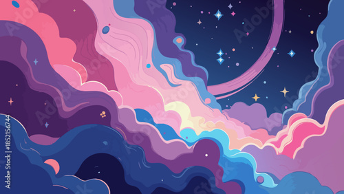 Vibrant Vector Illustration of a Swirling Cosmic Nebula Cloud