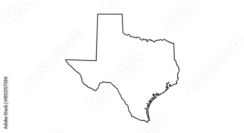 Simple black line outline map of the state of Texas, USA, isolated on a clean and minimalist white background for easy use.