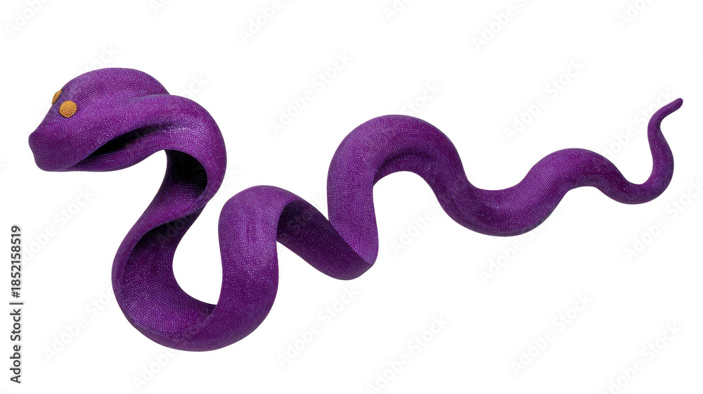 Fototapeta premium Purple snake reptile animal isolated coiled curved cartoon digital illustration fantasy smooth texture yellow eye whimsical playful creative stylized vibrant unique fantasy creature imaginative