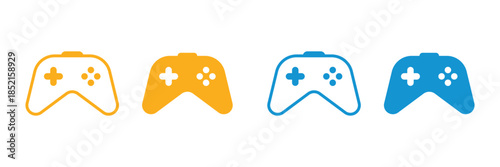 Two yellow and two blue video game controllers Isolated On Transparent Background