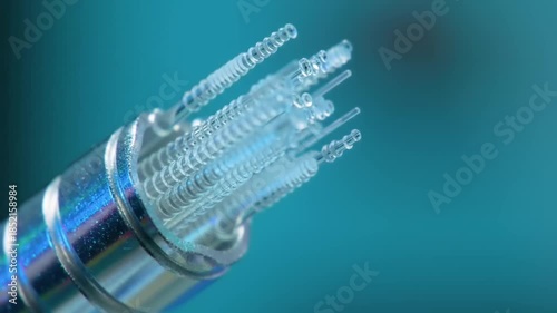 Close up of fiber optic cable technology network and communication