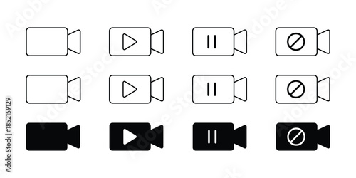 Video camera icons play pause stop record Isolated On Transparent Background