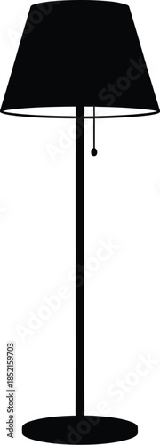 Silhouette of a modern tall floor lamp with a conical shade