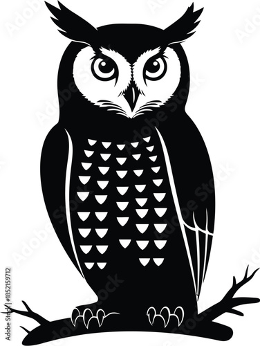 Silhouette of a sitting owl with distinctive markings
