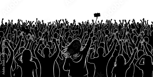 Silhouette of a cheering crowd at a concert or event