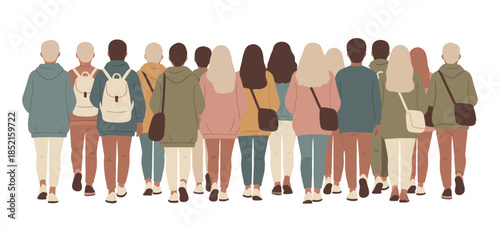 Diverse group of students walking away with backpacks