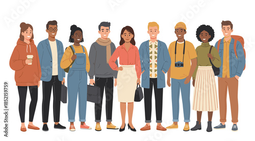 Diverse group of young adults standing in a line
