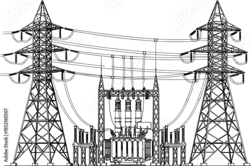 Cad drawing flat vector illustration, technical sketch design, blueprint style vector art, architecture draft illustration