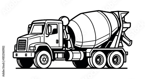Concrete mixer truck design, flat vector illustration, construction vehicle art