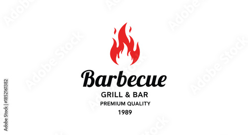 A clean and simple logo for a barbecue grill and bar, featuring a red flame icon above the 'Barbecue' script and modern typography.