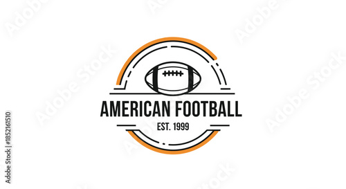 A minimalist retro logo for American football, featuring a football inside a circular line art frame with classic, bold typography.