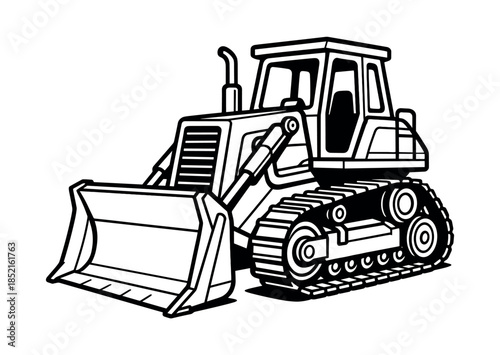 Bulldozer construction vehicle, heavy machinery, flat vector illustration