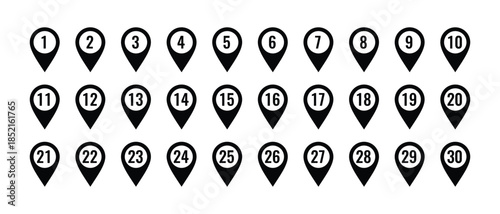 Numbered Location Pin Icons map marker Isolated On Transparent Background
