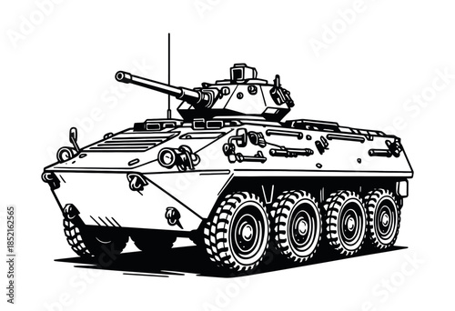 Military armored vehicle, flat vector illustration, tank, warfare, combat design