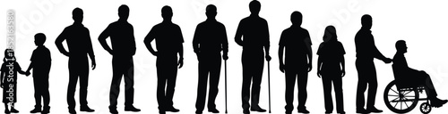 Diverse group of people silhouettes including children adults elderly and person in wheelchair diversity