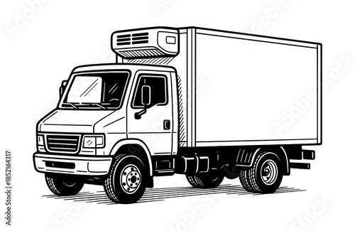 Refrigerated truck and delivery vehicle, flat vector illustration, cargo transport