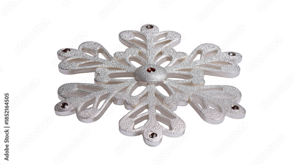 Fototapeta premium White snowflake ornament glittery surface decorative festive winter isolated on transparent background elegant holiday Christmas joyful accent for seasonal decor