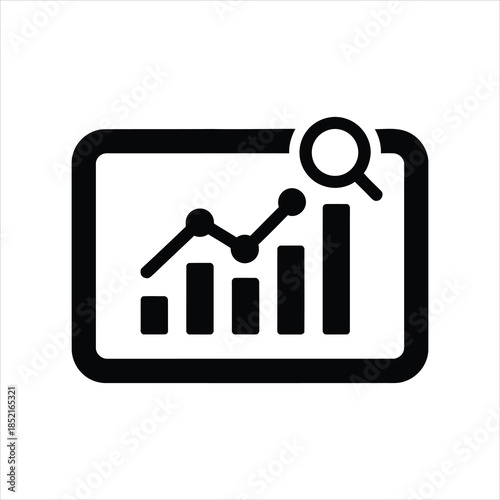 A vector icon of a tablet or monitor displaying rising financial trends and data tracking