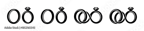 Wedding rings and infinity symbols, flat vector illustration, engagement, love